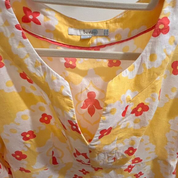Boden Yellow Red White Floral Print Mini Shift Tunic Kaftan Dress Size 8 Linen - Picture 4 of 12